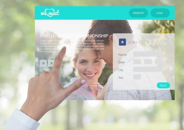 Hand aanraken van een Dating App Interface — Stockfoto