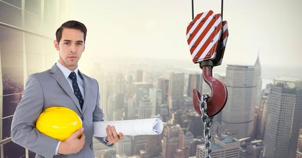 Architect holding hardhat — Stock Photo, Image