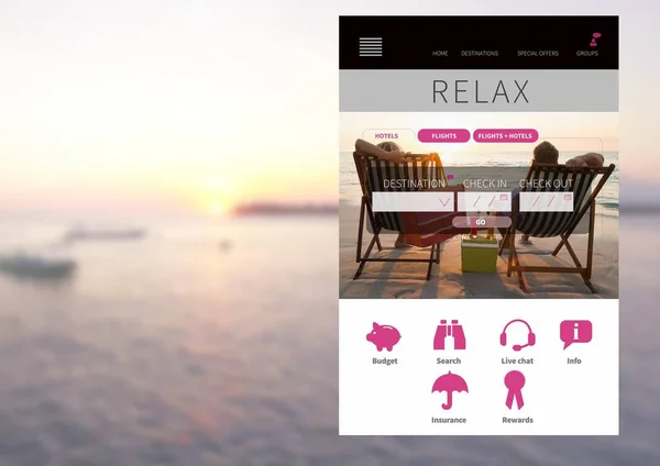 轻松的假期休息 App Interface 与海 — 图库照片