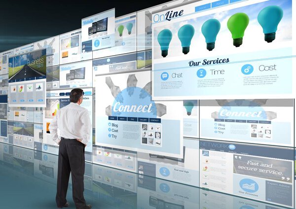 pbusiness man looking to panels 