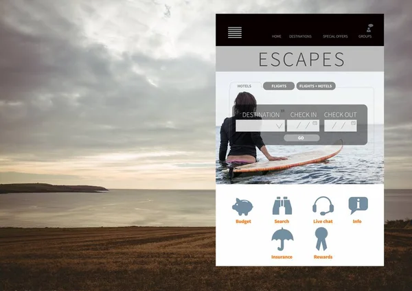 Vakantie App Interface met zee ontsnapt — Stockfoto