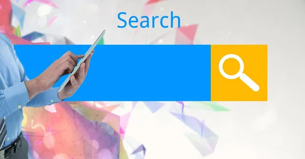 Biznesmen ekran wyszukiwania w tle za pomocą tabletu Pc — Zdjęcie stockowe