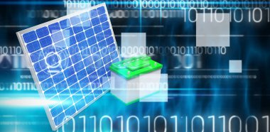 güneş paneli ile batarya 3D çizimi