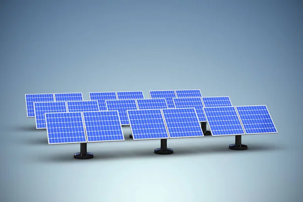 Fileiras de painéis solares 3d — Fotografia de Stock
