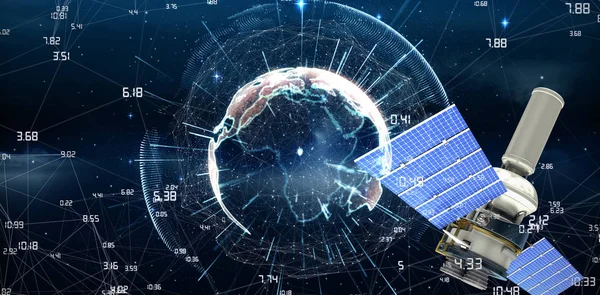 Moderno satélite de energía solar 3d — Foto de Stock