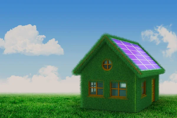 Piccolo modello di casa verde con pannelli solari — Foto Stock