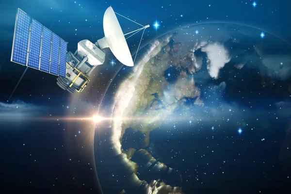 3D illustration av moderna solar satellit — Stockfoto