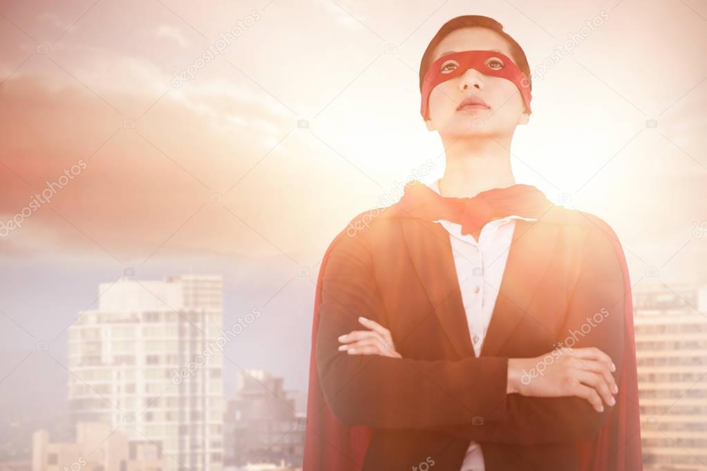 confident woman pretending to be super hero