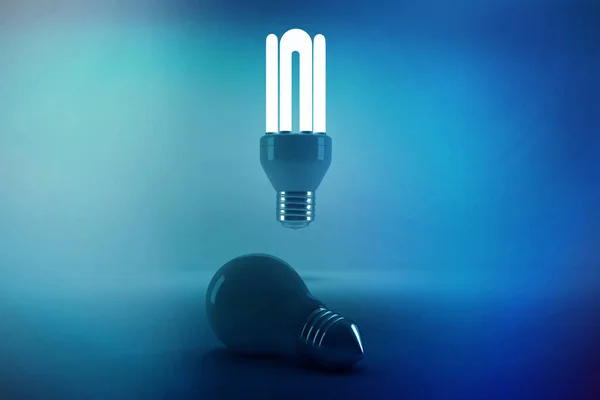 Upplysta energi effektiv glödlampa över glödlampa — Stockfoto