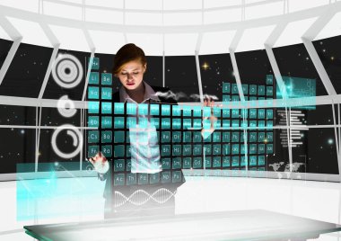 fütüristik Oda arabirimi. İş genç kadın