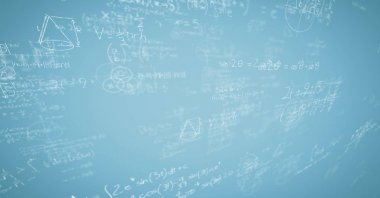 Beyaz matematik karalamalar ve mavi arka plan