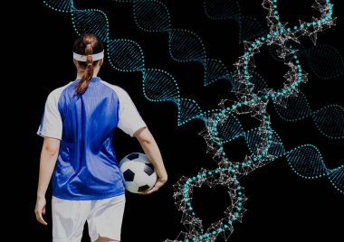 Futbol kadınla teknolojik dna zincirleri. Siyah arka plan