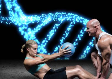 egzersiz yaparak çift Mavi ışıklar dna zinciri