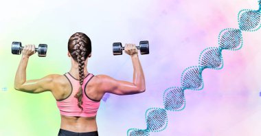 Dna berabere yeşil ve pembe ışıklar karşı ağırlık alarak kadın