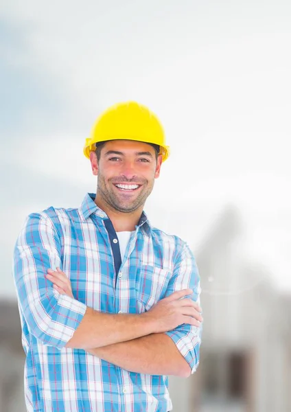 Stavební dělník u staveniště — Stock fotografie