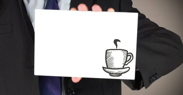 Business man showing brown coffee doodle — Stock Photo, Image