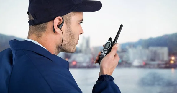 Ochranka s víčkem a walkie talkie proti rozmazání Panorama — Stock fotografie