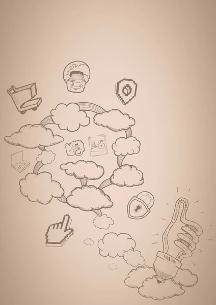 Crème achtergrond met cloud doodles — Stockfoto