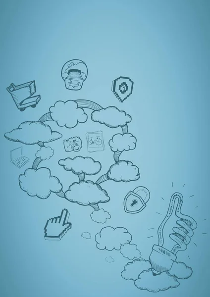 Blue background with cloud doodles — Stock Photo, Image