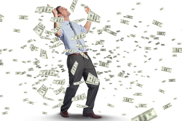 Empresário feliz com sua queda de dinheiro — Fotografia de Stock