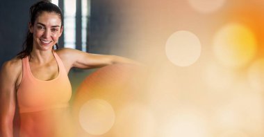 Kadın yoga topu ve şeftali geçiş ile