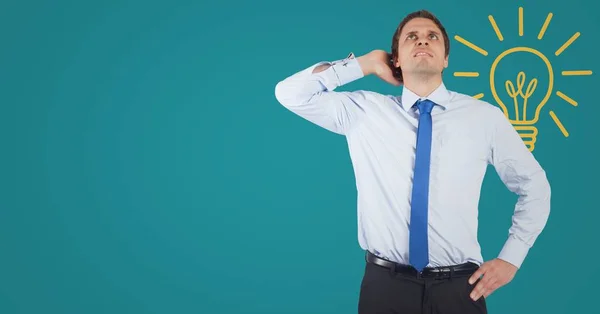 Hombre de negocios arañando la cabeza contra el fondo azul —  Fotos de Stock