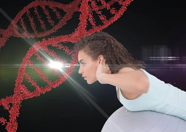 Aerobic woman  with red dna chain and black back — Stock Photo, Image