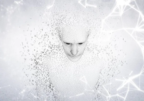 White network against man shaped binary code and white background — Stock Photo, Image