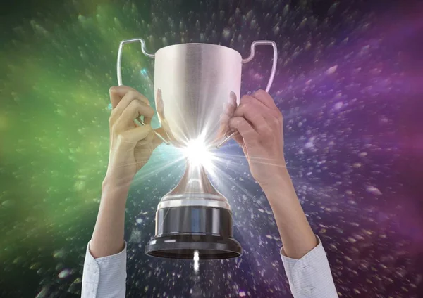 Business hands with trophy — Stock Photo, Image