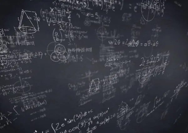 White math doodles and navy chalkboard — Stock Photo, Image