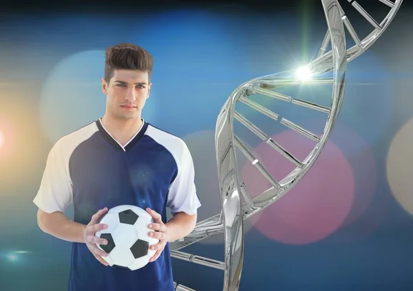 Футболіст з залізним ланцюгом ДНК і фоном вогнів — стокове фото