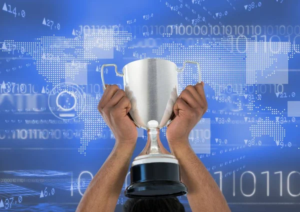 Hands holding trophy — Stock Photo, Image