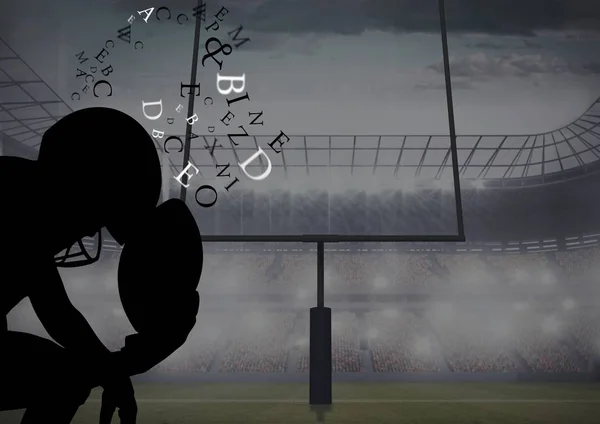 Football player thinking silhouette in the field with text around head — Stock Photo, Image