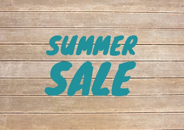 Texto de venda de verão azul contra decks — Fotografia de Stock