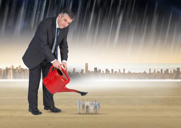 Üzletember, üzletemberek, eső elleni város öntözés — Stock Fotó