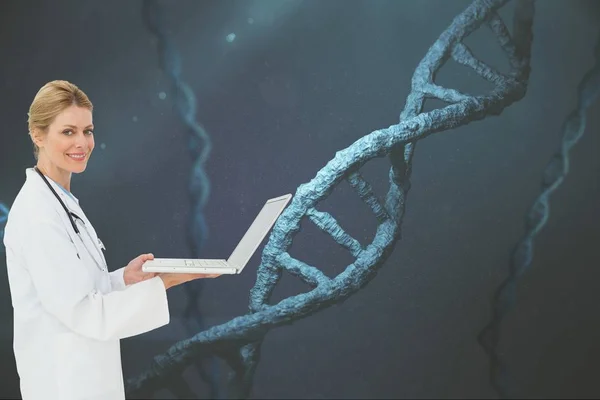 Doutor com gráficos de DNA em fundos — Fotografia de Stock