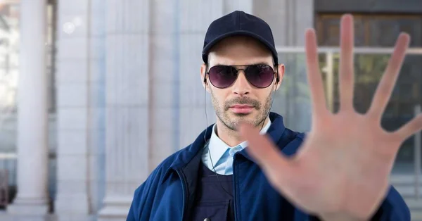 Security man outside building — Stock Photo, Image