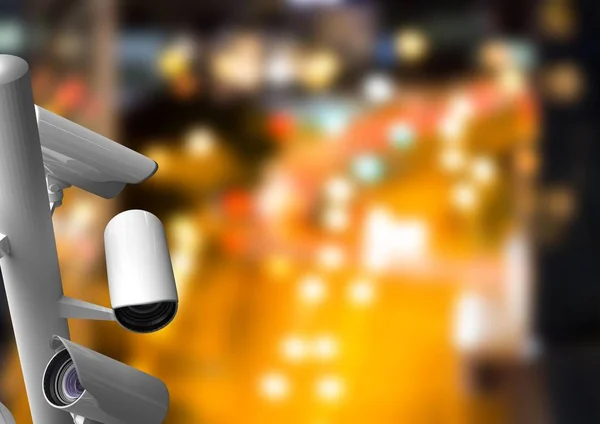 CCTV kontrollerade staden på natten med orange lampor — Stockfoto