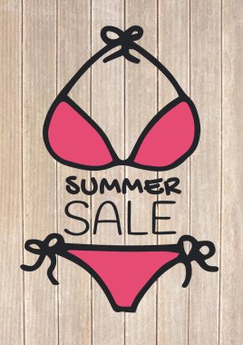 Zemin kaplaması karşı yaz satış metin ve pembe bikini