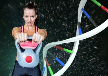 renkler dna zinciri ve siyah arka plan ile sportif kadın