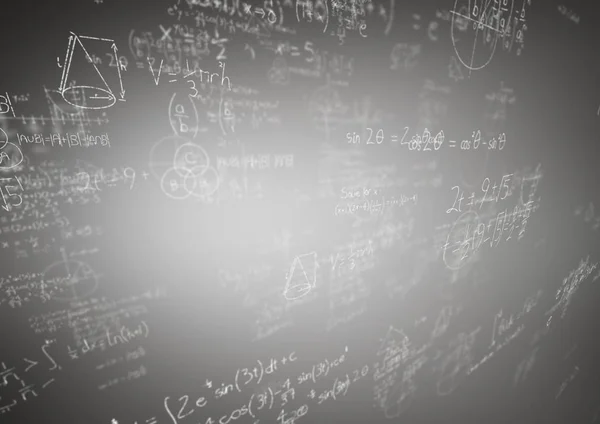 Белые математические каракули и серый фон — стоковое фото
