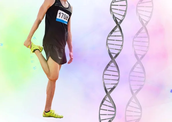 Athlete  with dna chain and green and pink flares — Stock Photo, Image