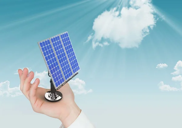 Digitális kompozit kép viszont ég ellen napelemekkel — Stock Fotó