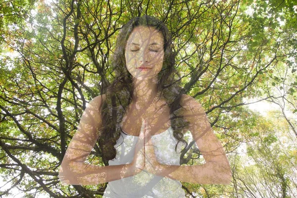 Mujer haciendo yoga bajo un árbol —  Fotos de Stock