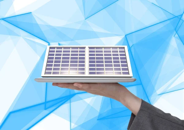 手技術の青と白の背景に太陽電池パネル — ストック写真