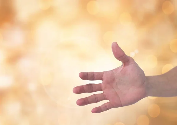 Hand open with sparkling light bokeh background — Stock Photo, Image