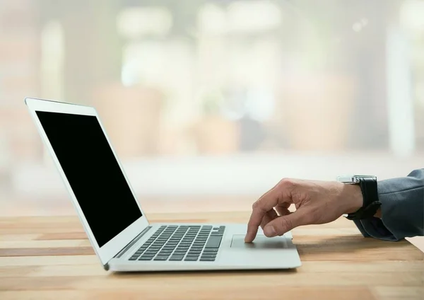 Бізнесмен на ноутбуці в яскравій свіжій кімнаті — стокове фото