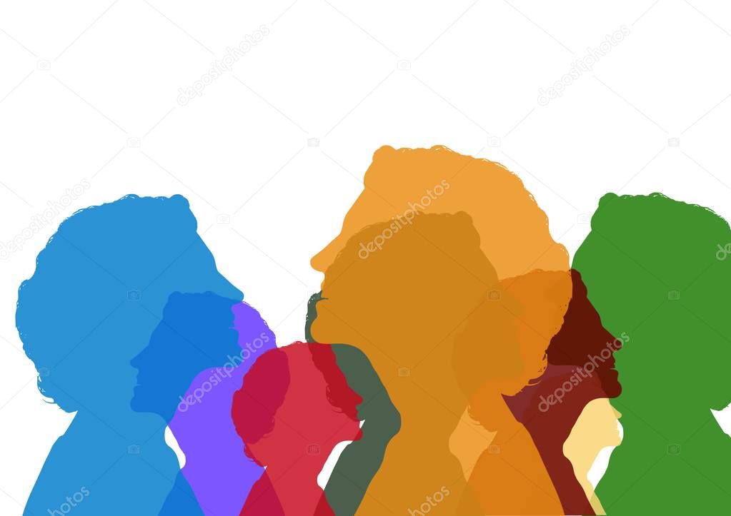 Woman head color silhouettes