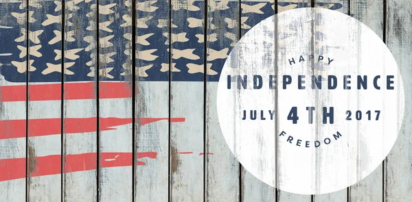 Happy 4th of july text against wood background — Stok Foto