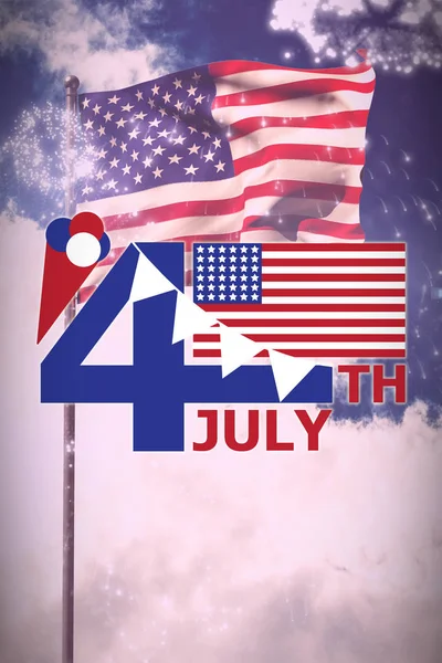 4 juli tekst met vlag en decoratie — Stockfoto